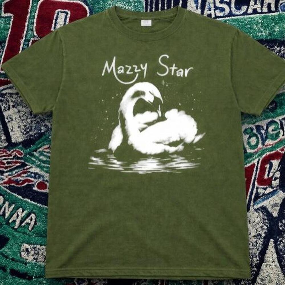 Y2K Dreamy Mazzy Star Swan Graphic Tee Olive Green Unisex.
